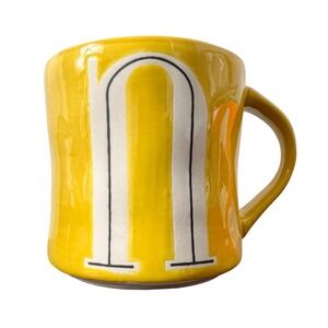 Anthropologie Hand Painted Yellow Monogram Letter N Coffee Mug Ceramic 44266914